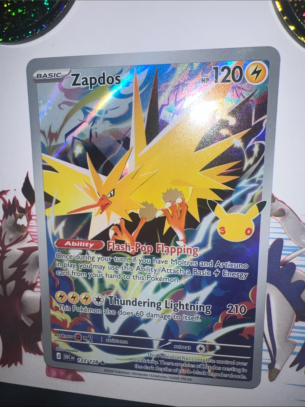 Pokemon Zapdos Holo Yellow Lightning Energy Trading Card